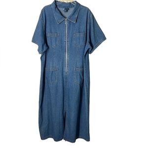 Avenue Blues Denim Maxi Dress Vintage Front Zip Shirt Short sleeve EUC Sz26W